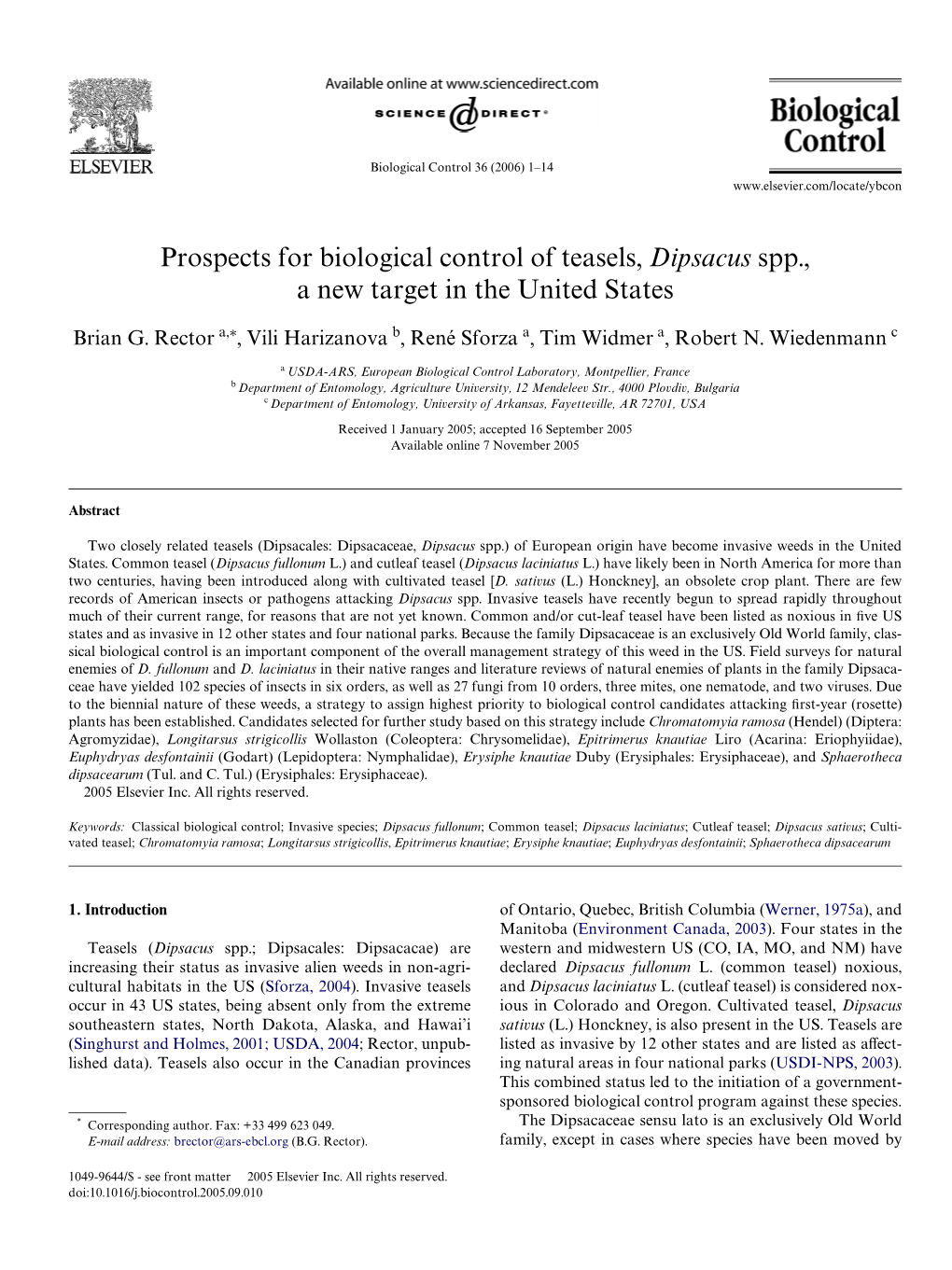 Prospects for Biological Control of Teasels, Dipsacus Spp., a New Target in the United States