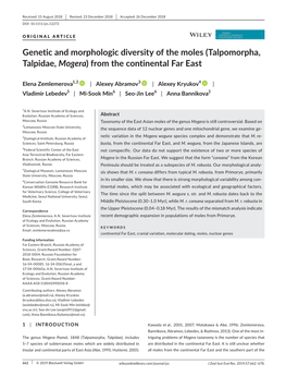Genetic and Morphologic Diversity of the Moles (Talpomorpha, Talpidae, Mogera) from the Continental Far East