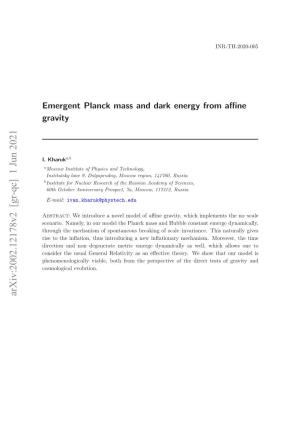 Emergent Planck Mass and Dark Energy from Affine Gravity