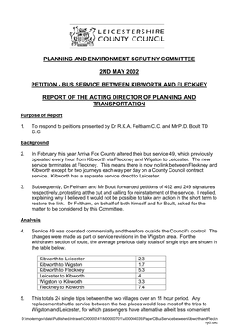Planning and Environment Scrutiny Committee 2Nd May 2002 Petition