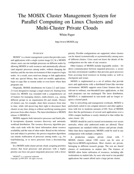 The MOSIX Cluster Management System for Parallel Computing on Linux Clusters and Multi-Cluster Private Clouds White Paper