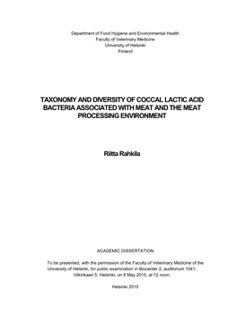 Taxonomy and Diversity of Coccal Lactic Acid Bacteria Associated with Meat and the Meat Processing Environment