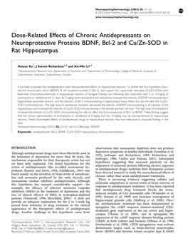 Dose-Related Effects of Chronic Antidepressants on Neuroprotective Proteins BDNF, Bcl-2 and Cu/Zn-SOD in Rat Hippocampus