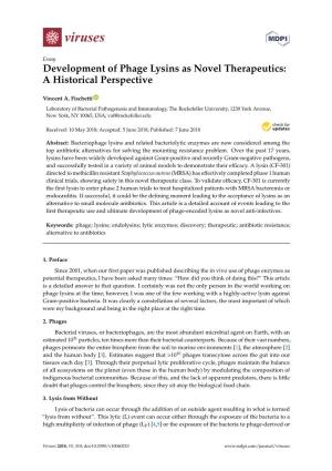 Development of Phage Lysins As Novel Therapeutics: a Historical Perspective