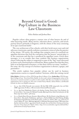 Beyond Greed Is Good: Pop Culture in the Business Law Classroom