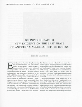 Defining De Backer New Evidence on the Last Phase of Antwerp Mannerism Before Rubens