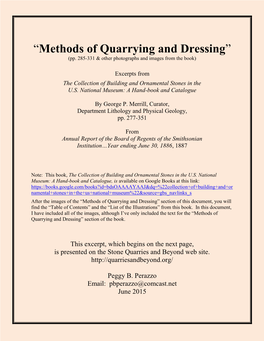 “Methods of Quarrying and Dressing” (Pp