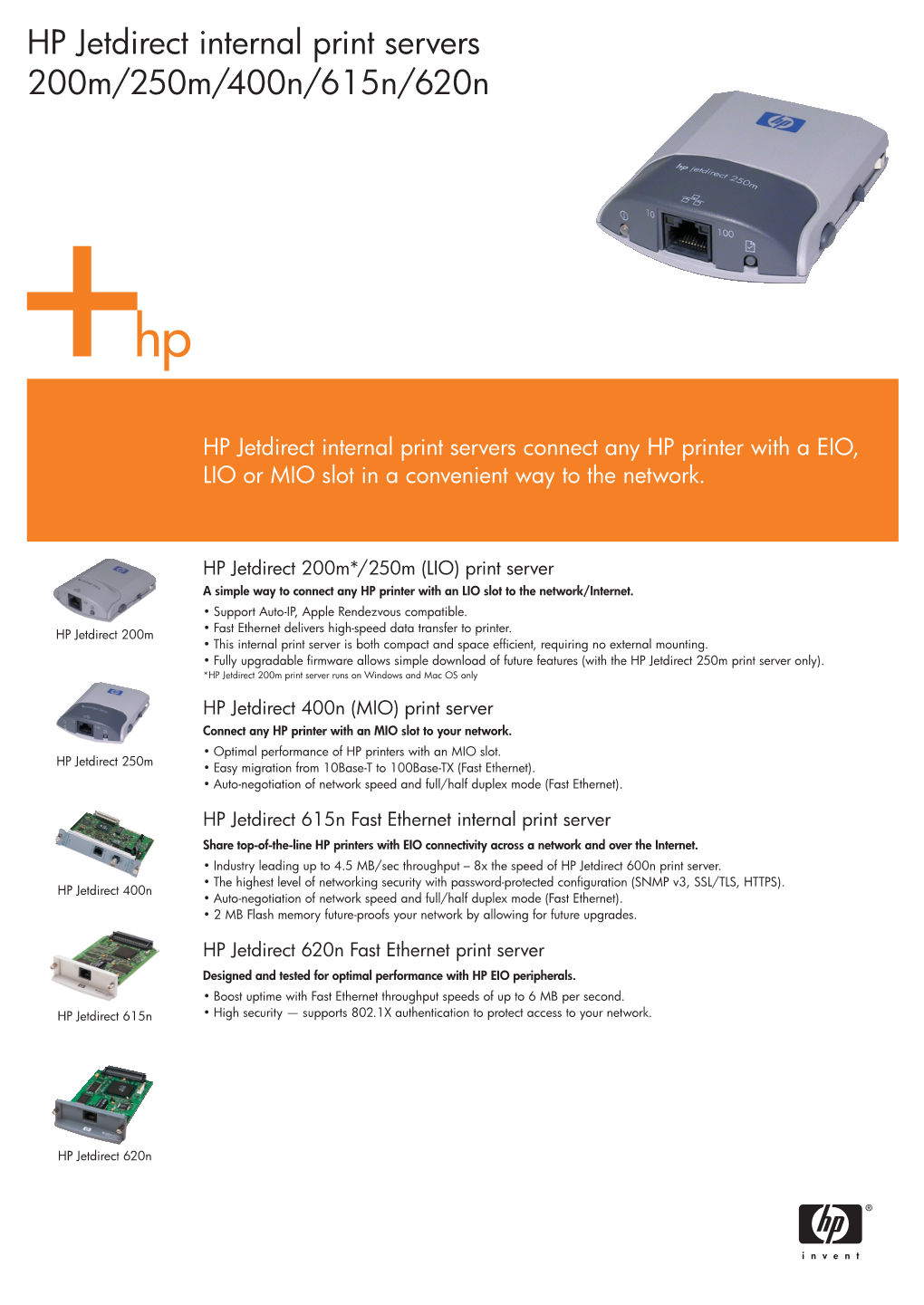 HP Jetdirect Internal Print Servers 200M/250M/400N/615N/620N