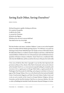 Saving Each Other, Saving Ourselves*