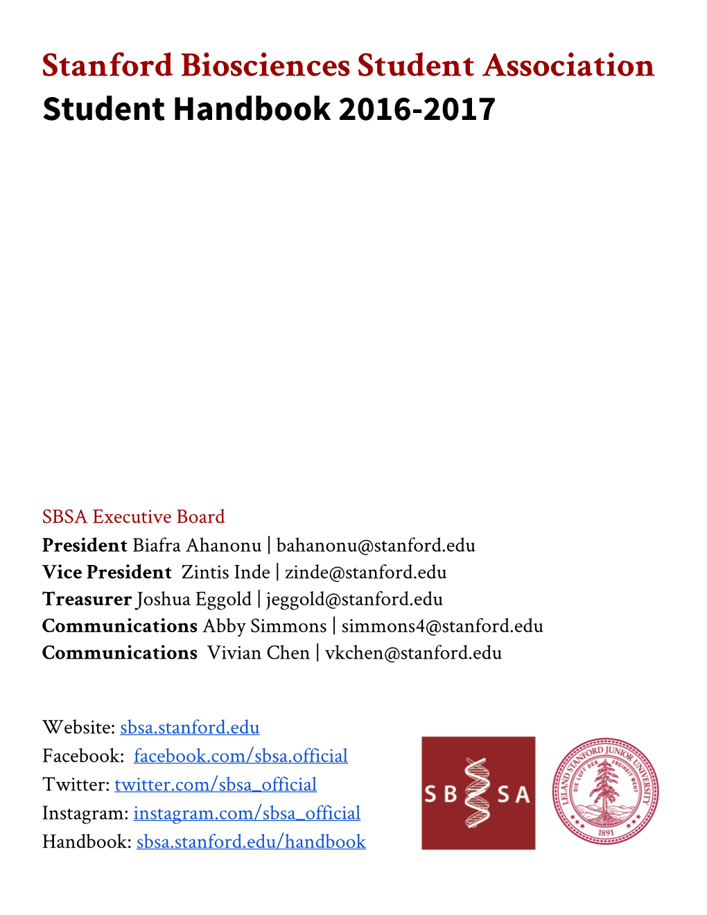 Stanford Biosciences Student Association Student Handbook 2016-2017