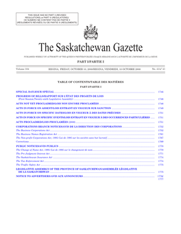 Sask Gazette, Part I, Oct 10, 2008