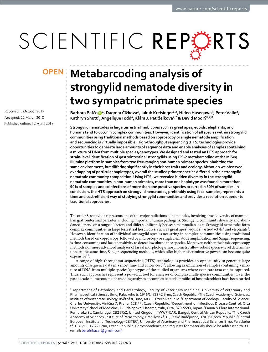 Metabarcoding Analysis of Strongylid Nematode Diversity in Two Sympatric