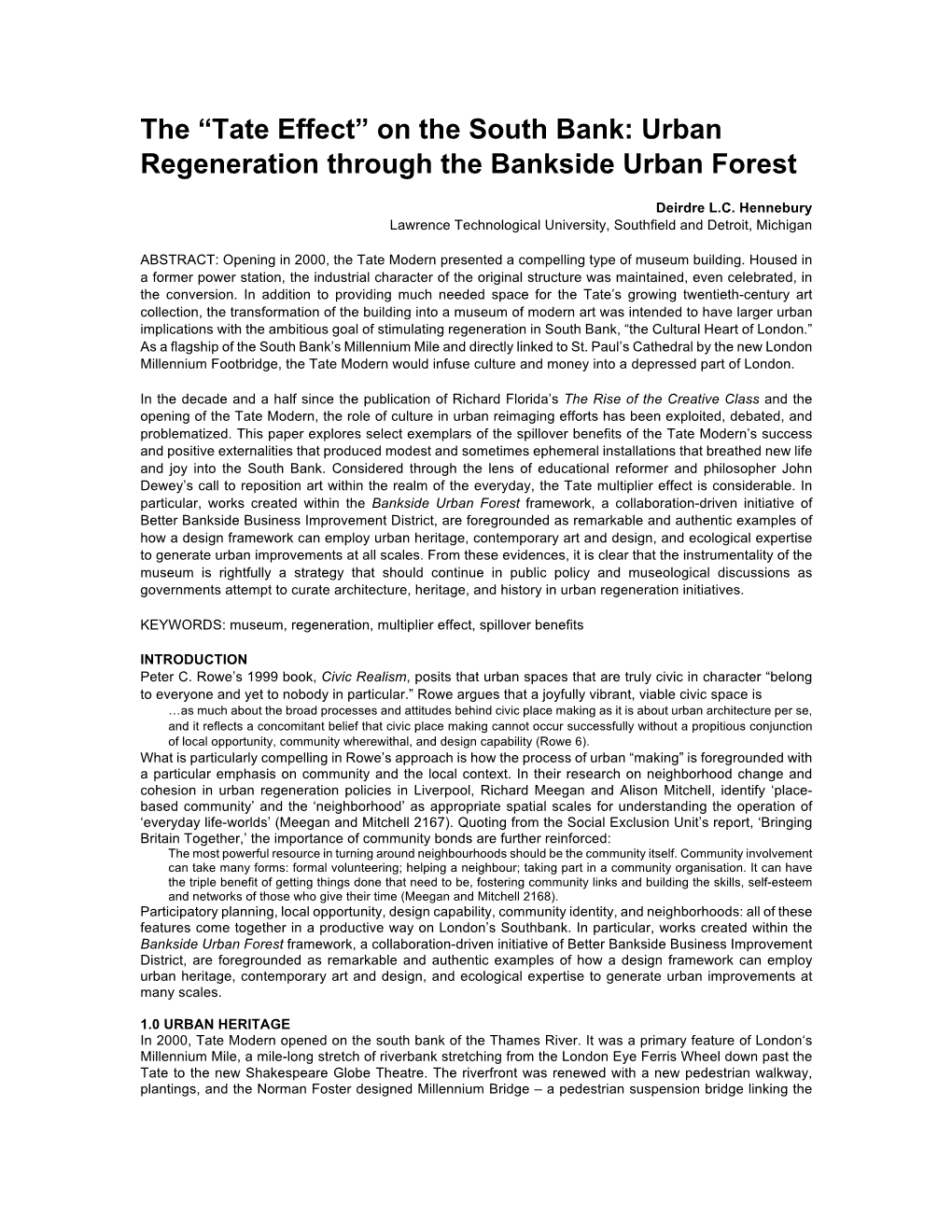 The “Tate Effect” on the South Bank: Urban Regeneration Through the Bankside Urban Forest