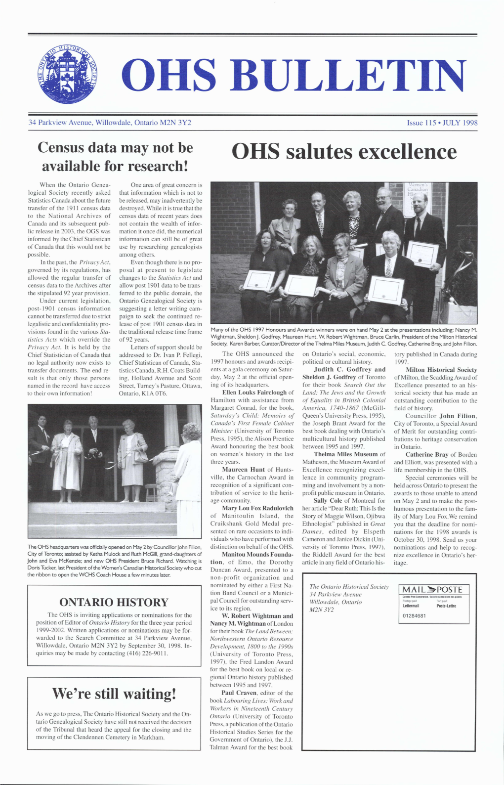 July 1998 OHS Bulletin, Issue