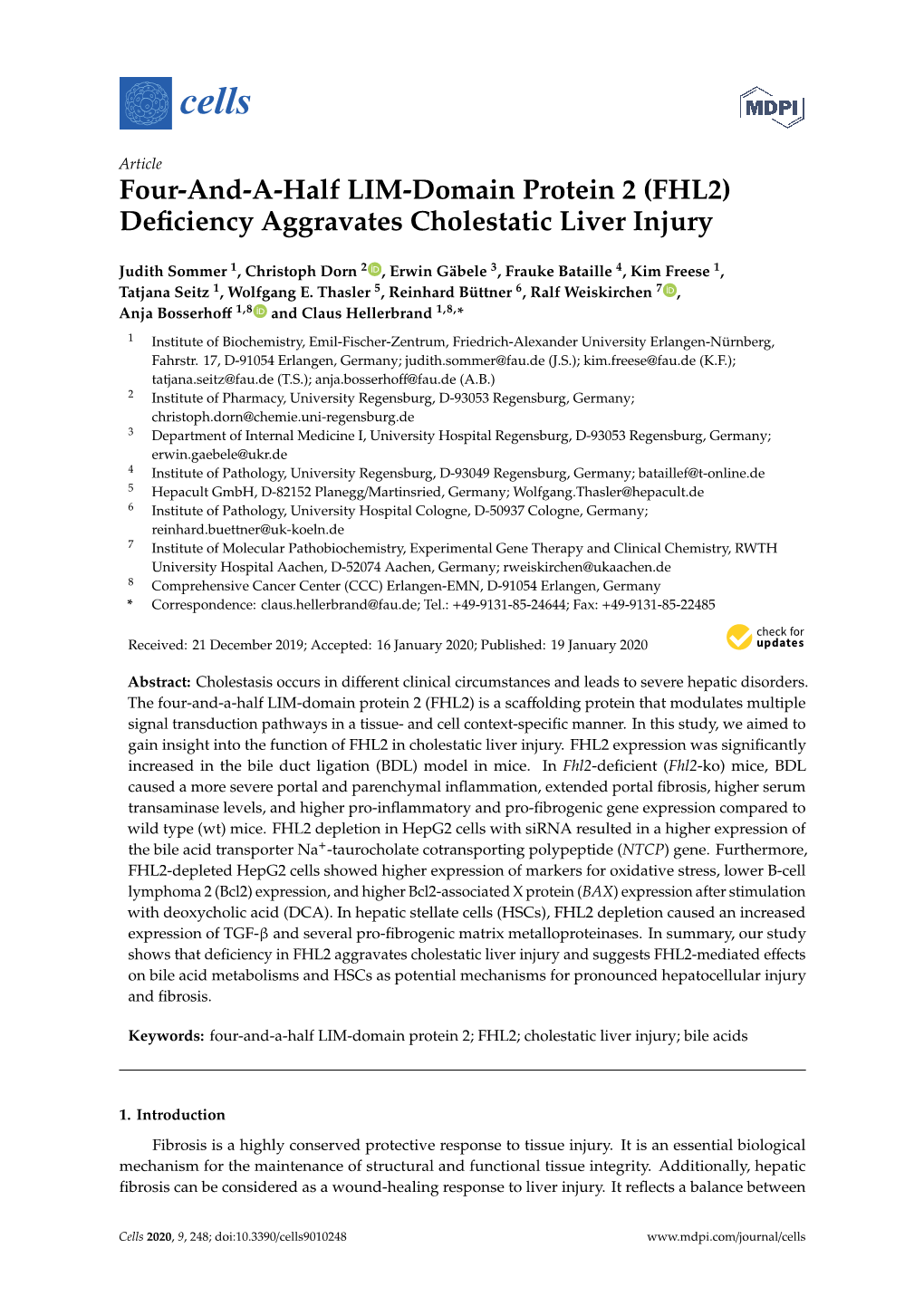 (FHL2) Deficiency Aggravates Cholestatic Liver Injury