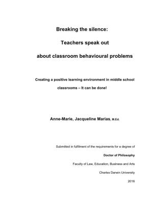 Teachers Speak out About Classroom Behavioural Problems