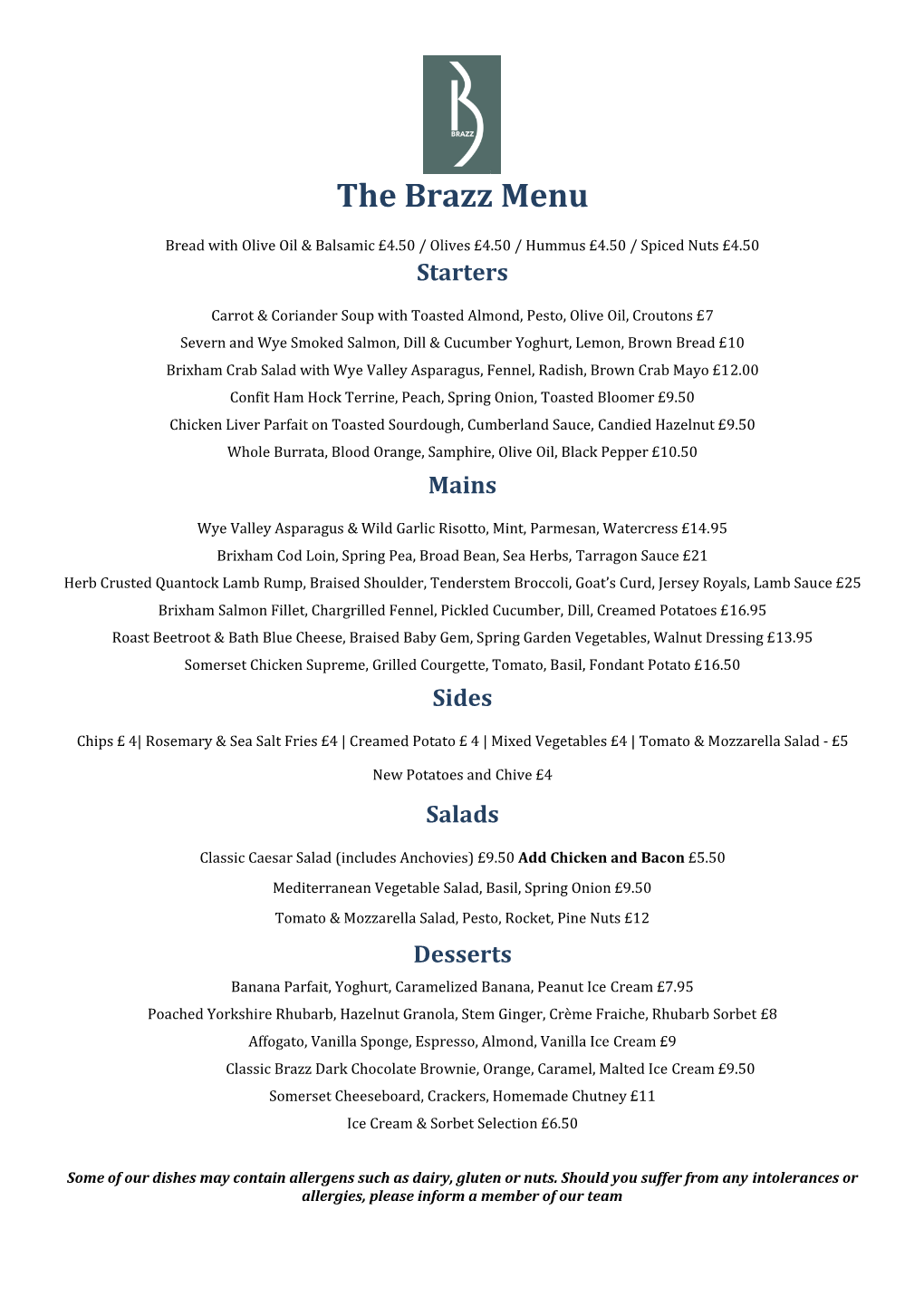 The Brazz Menu