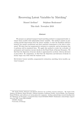 Recovering Latent Variables by Matching∗