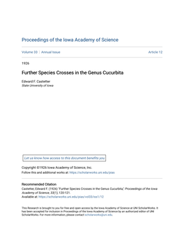 Further Species Crosses in the Genus Cucurbita