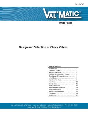 Design and Selection of Check Valves