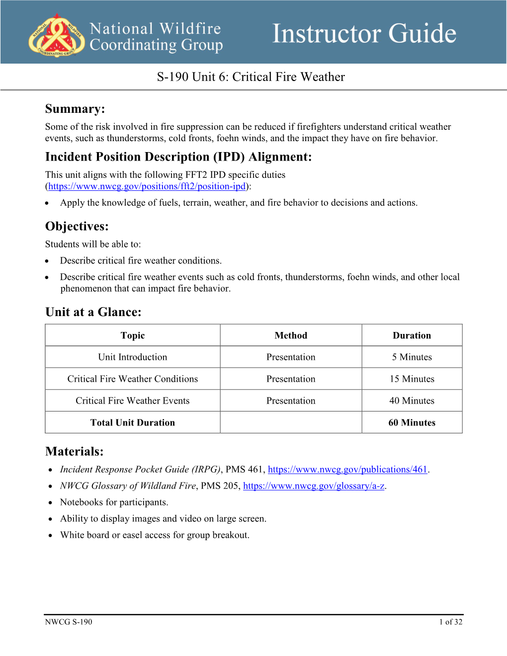 NWCG S-190 Unit 6: Critical Fire Weather Instructor Guide - DocsLib