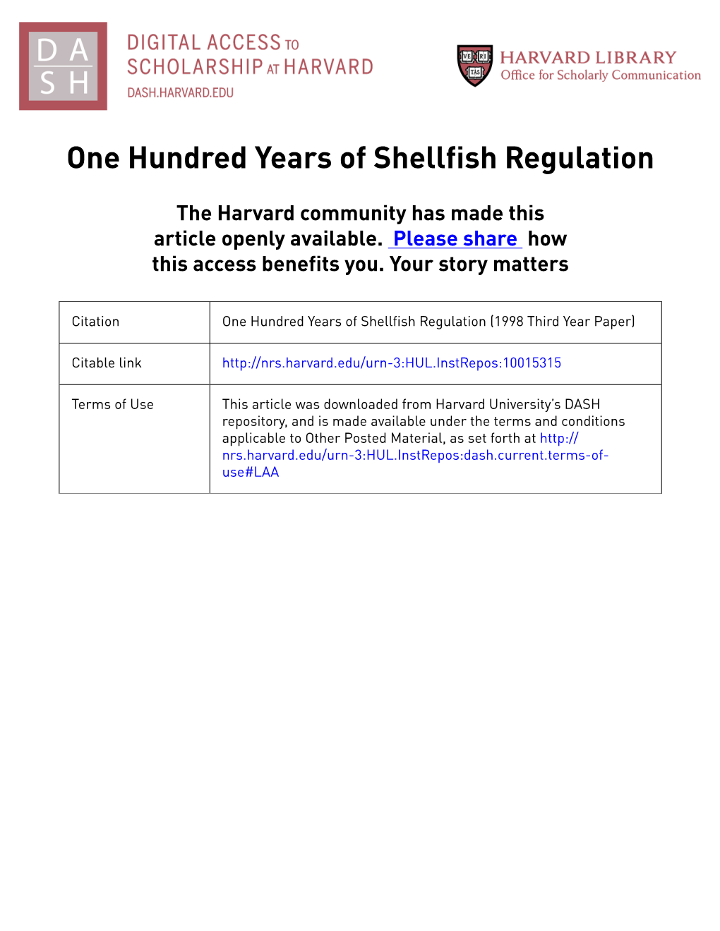 One Hundred Years of Shellfish Regulation