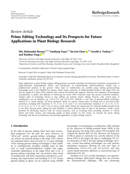 Review Article Prime Editing Technology and Its Prospects for Future Applications in Plant Biology Research