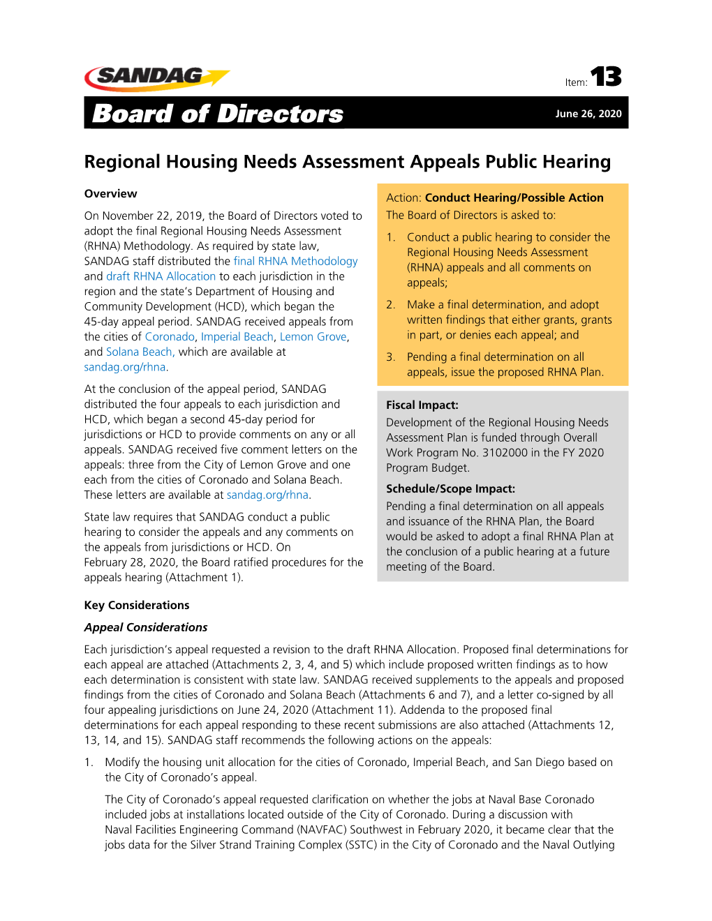 Regional Housing Needs Assessment Appeals Public Hearing