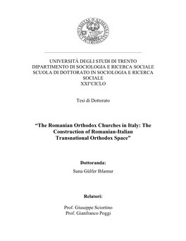 “The Romanian Orthodox Churches in Italy: the Construction of Romanian-Italian Transnational Orthodox Space”