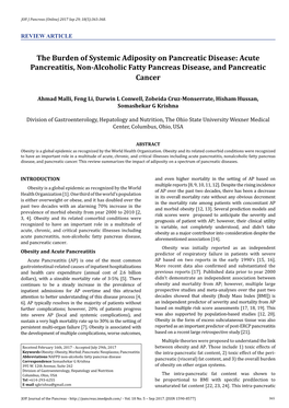 Acute Pancreatitis, Non-Alcoholic Fatty Pancreas Disease, and Pancreatic Cancer