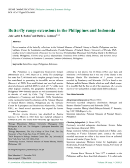 Butterfly Range Extensions in the Philippines and Indonesia Jade Aster T