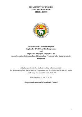 110007 Structure of BA Honours English English for BA/ Bcom/Bsc