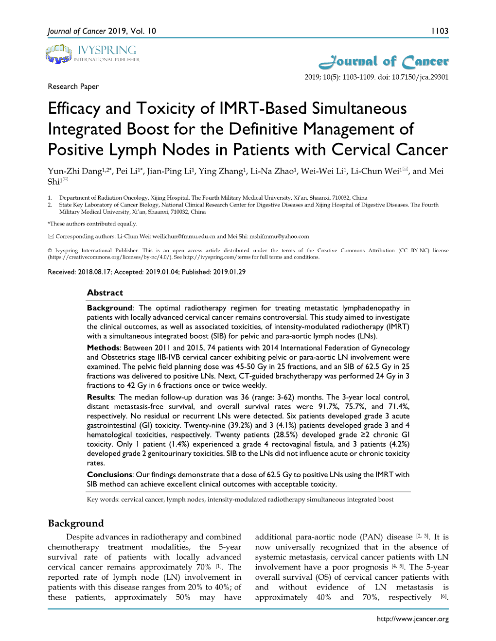 Efficacy and Toxicity of IMRT-Based Simultaneous Integrated Boost For