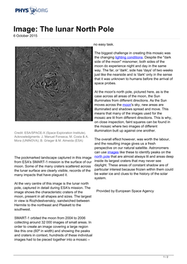 Image: the Lunar North Pole 6 October 2015