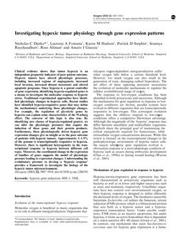 Investigating Hypoxic Tumor Physiology Through Gene Expression Patterns