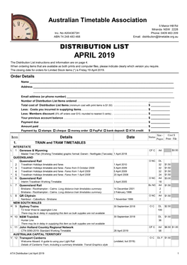 APRIL 2019 the Distribution List Instructions and Information Are on Page 4