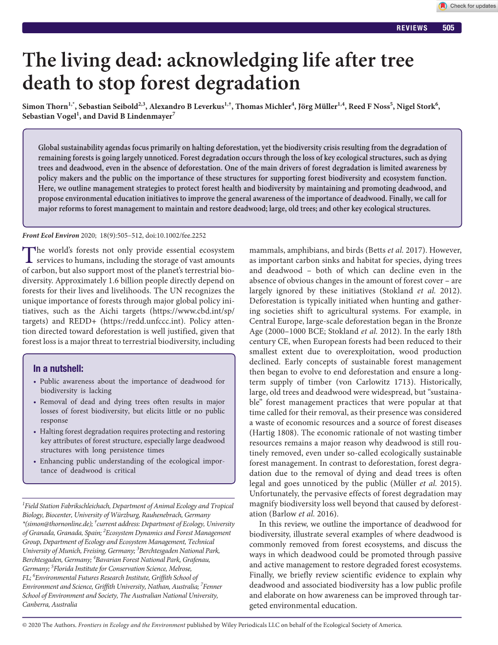 Acknowledging Life After Tree Death to Stop Forest Degradation