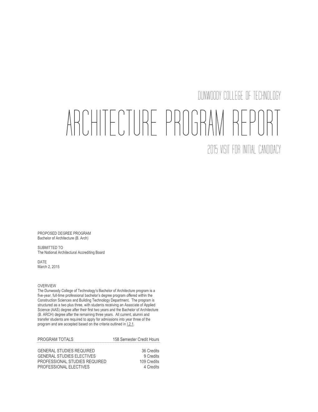 Architecture Program Report 2015 Visit for Initial Candidacy