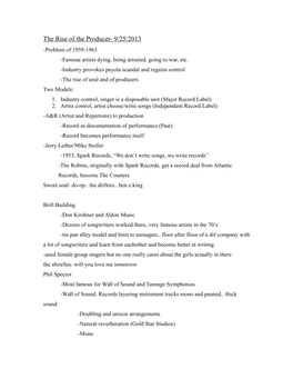 The Rise of the Producer- 9/25/2013 -Problem of 1959-1963 -Famous Artists Dying, Being Arrested, Going to War, Etc
