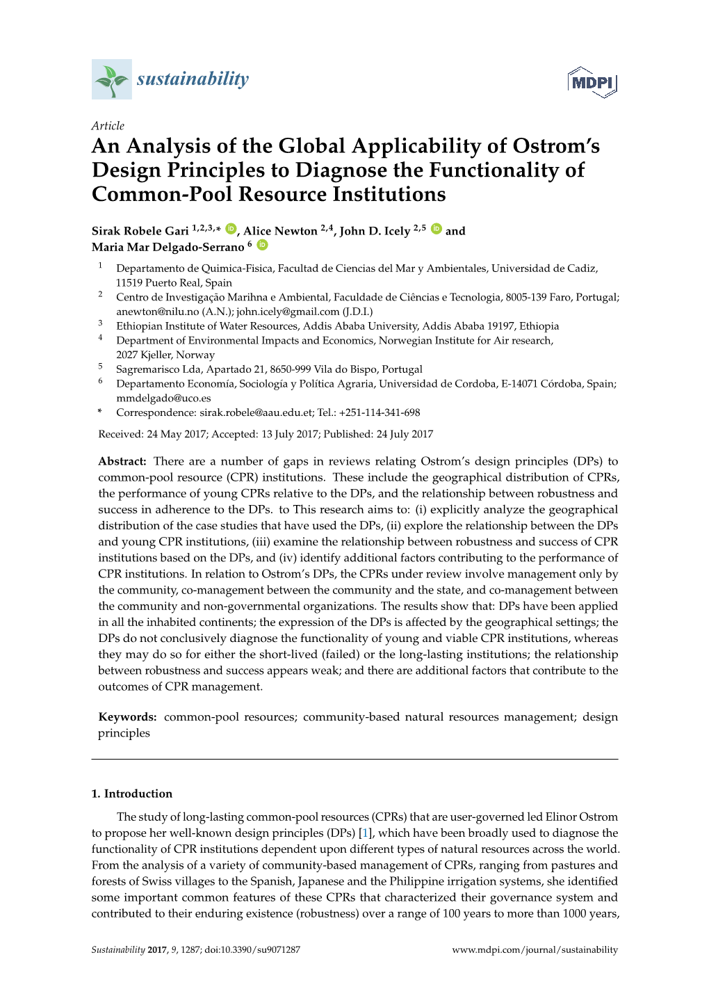 An Analysis of the Global Applicability of Ostrom's Design Principles to Diagnose the Functionality of Common-Pool Resource In