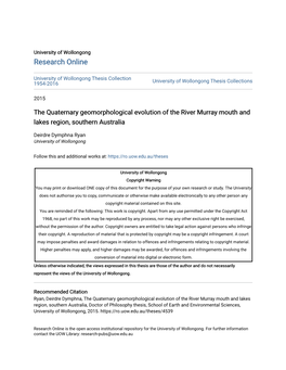 The Quaternary Geomorphological Evolution of the River Murray Mouth and Lakes Region, Southern Australia