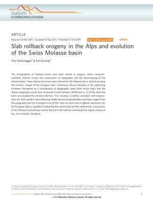 Slab Rollback Orogeny in the Alps and Evolution of the Swiss Molasse Basin