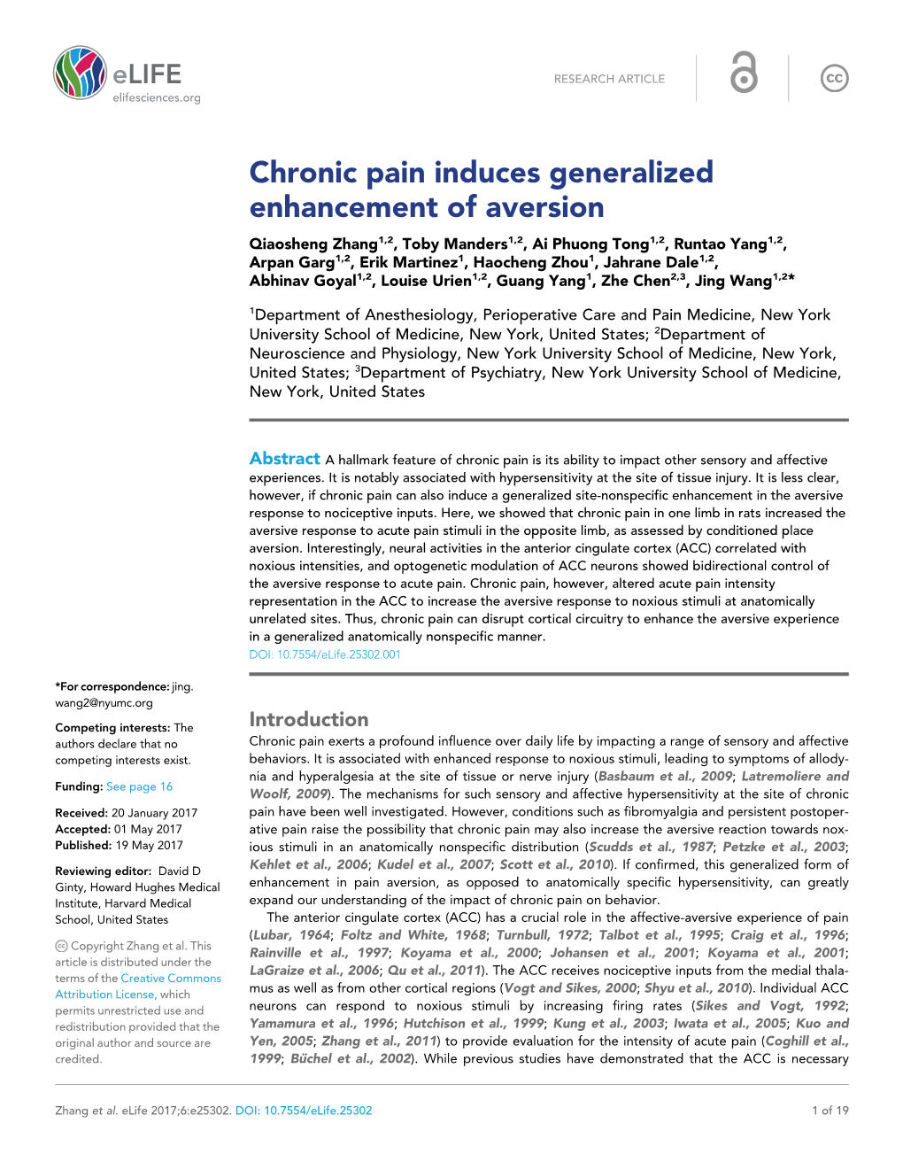 Chronic Pain Induces Generalized Enhancement of Aversion