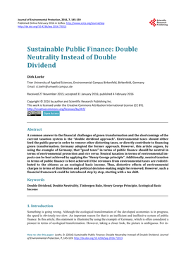 Sustainable Public Finance: Double Neutrality Instead of Double Dividend