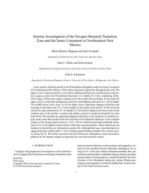 Seismic Investigation of the Yavapai-Mazatzal Transition Zone and the Jemez Lineament in Northeastern New Mexico