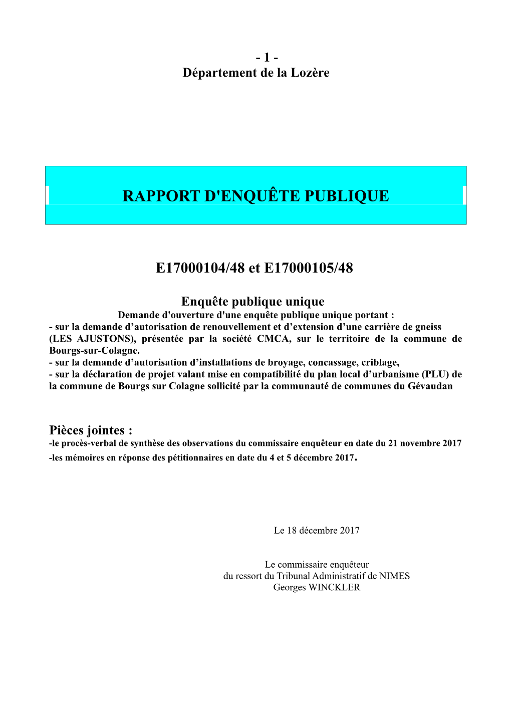 Rapport D' Enquete Publique