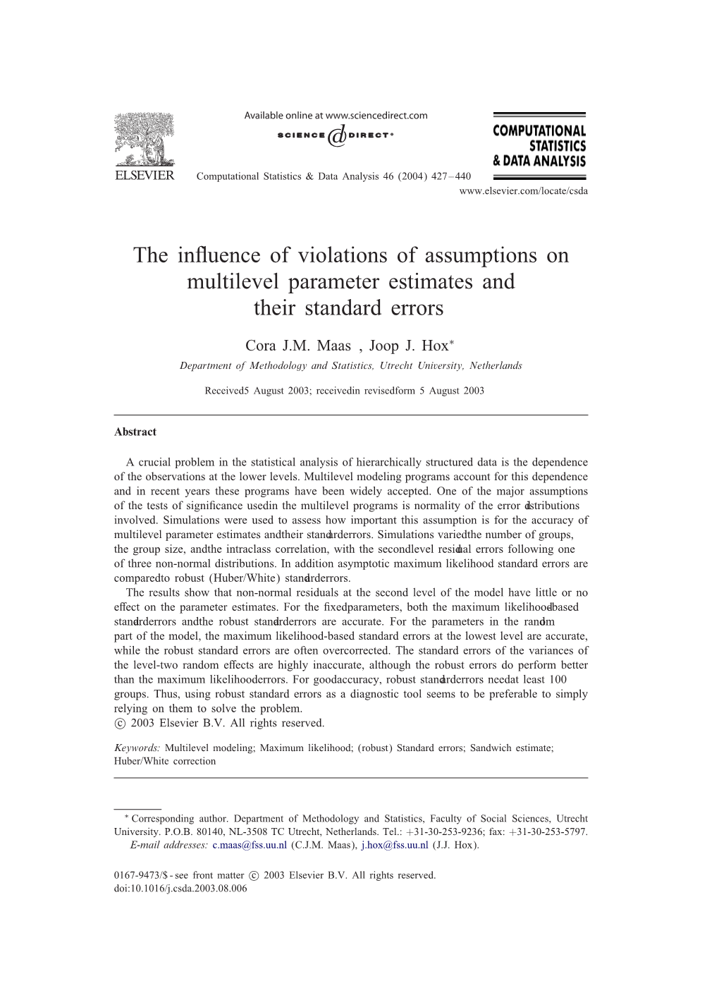 The in Uence of Violations of Assumptions on Multilevel