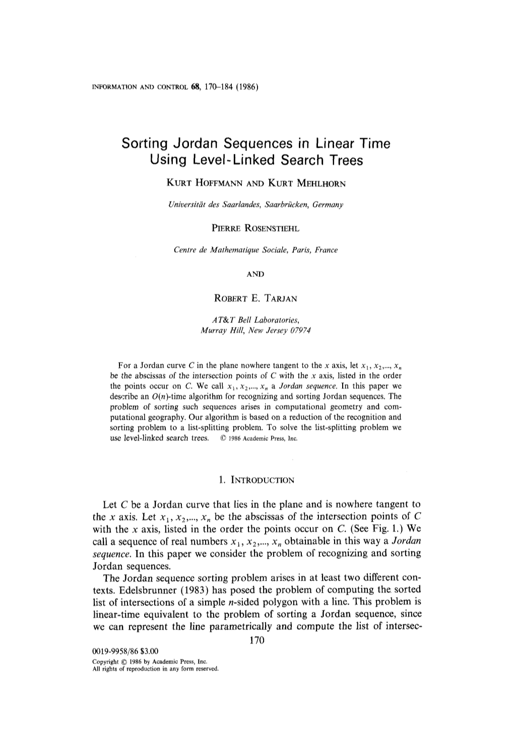Sorting Jordan Sequences in Linear Time Using Level-Linked Search Trees