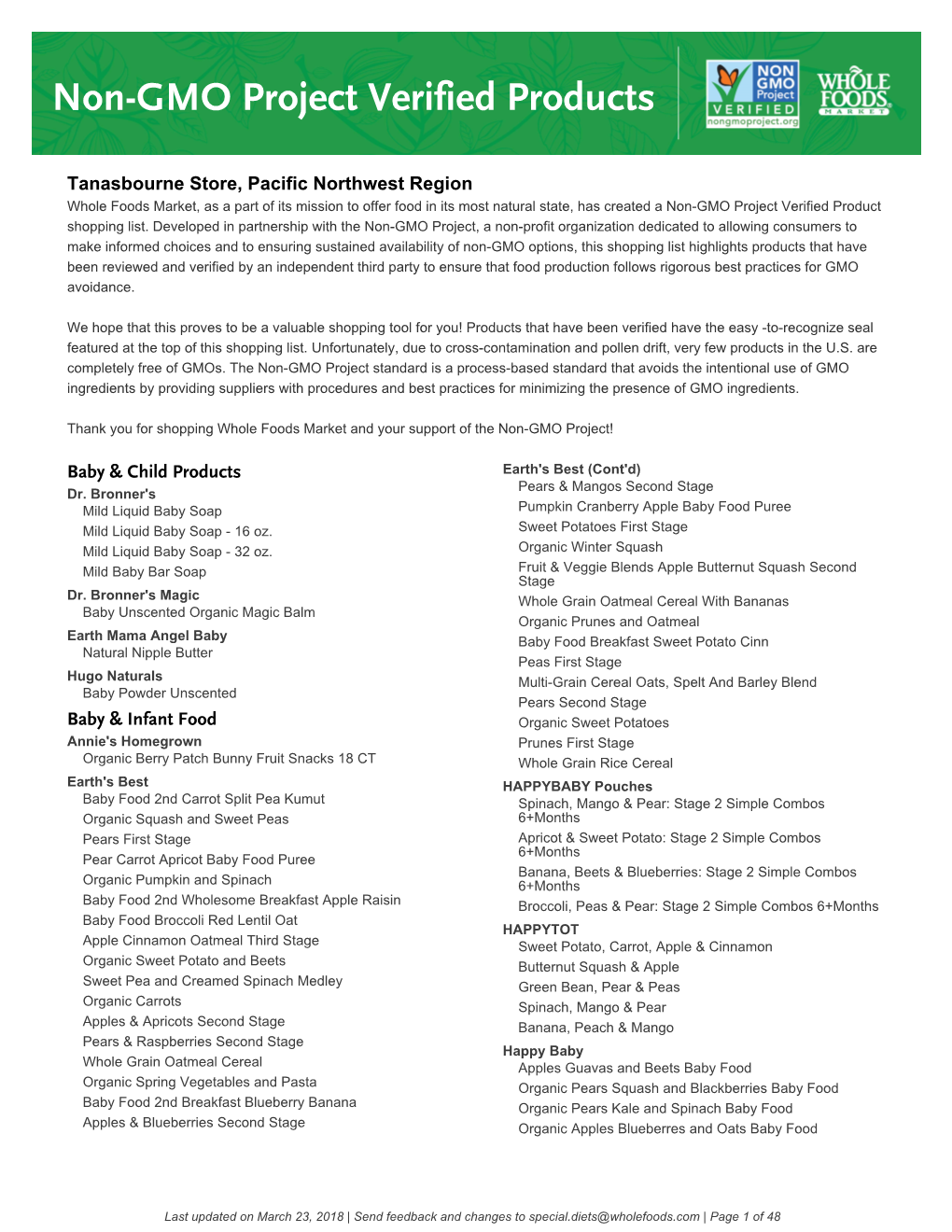 Non-GMO Project Verified Products