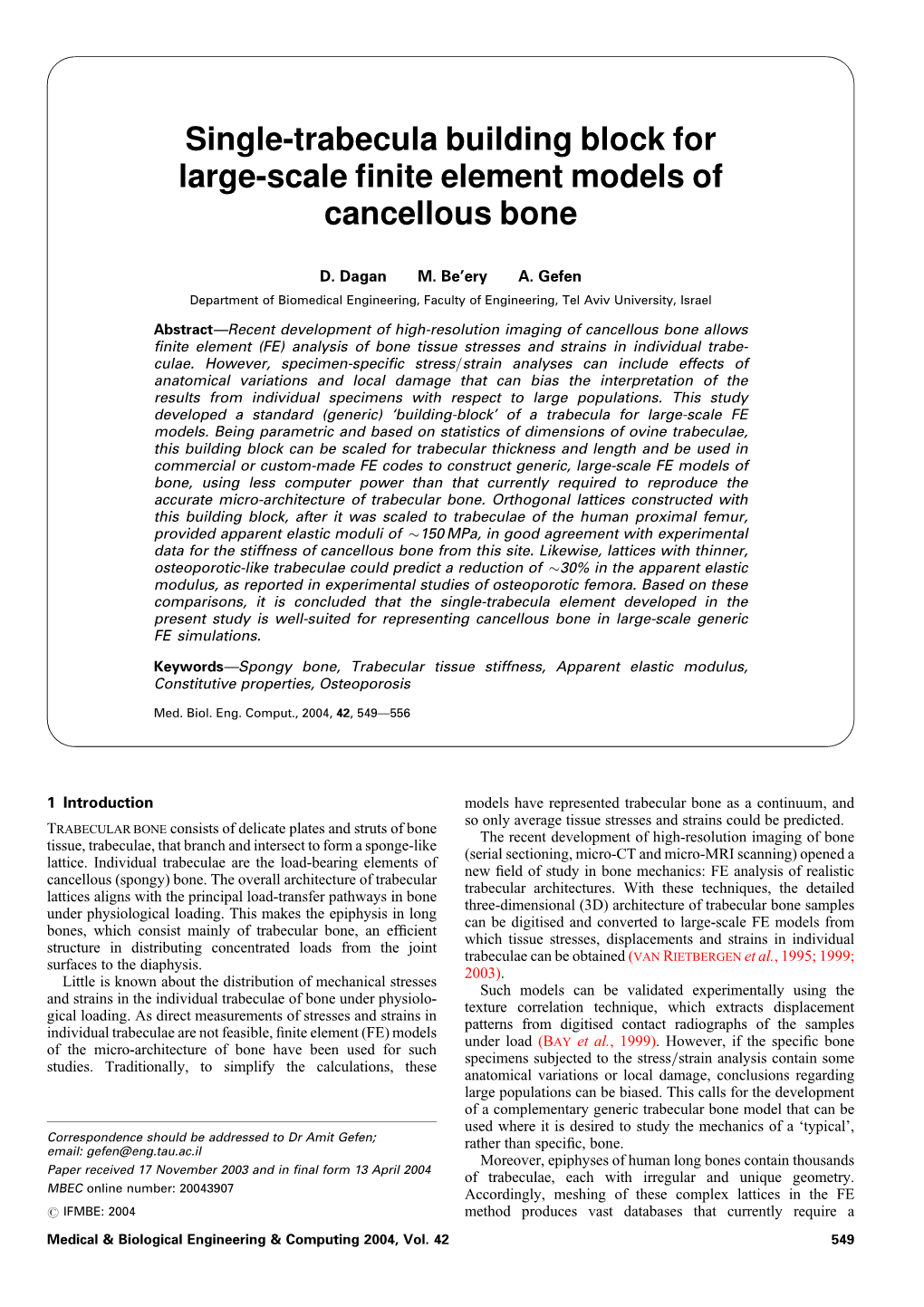 Single-Trabecula Building Block for Large-Scale Finite Element Models Of